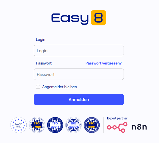 Anmeldemaske von Easy8