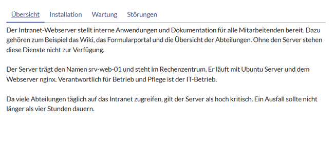 Beispieltext aus der IT mit 4 Reitern und ausgewähltem ersten Reiter