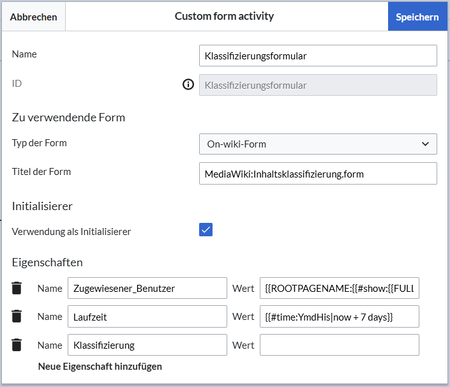 Element-Inspektor mit Beispieleinstellungen