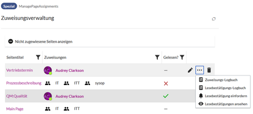 Screenshot von Erklärung zur Zuweisungen löschen oder ändern