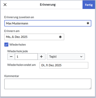 Beispiel zur Erstellung einer Erinnerung