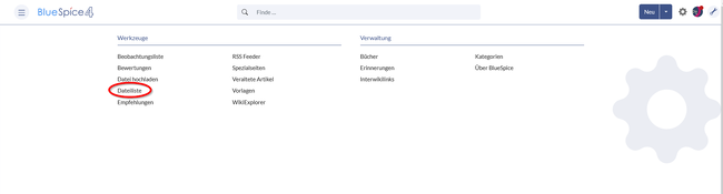 Geöffnetes Menü "Globale Aktionen" mit hervorgehobenem Link "Dateien"