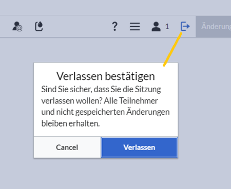 'Leave session' button and dialog field with 3 buttons.
