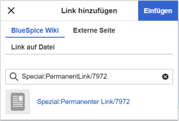 Link-Menü mit eingefügtem Link zur Spezialseite Permanenter Link