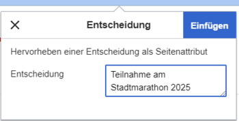 Eingabefeld mit Text "Teilnahme am Stadtmarathon 2025"