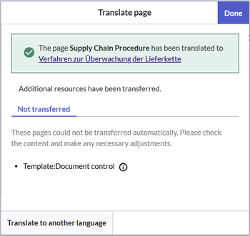 Dialogfenster, das anzeigt, dass eine Vorlage nicht in das Ziel-Wiki kopiert wurde.