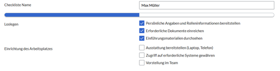 Checkliste mit zwei Gruppen von Kontrollkästchen für Onboarding-Aufgaben