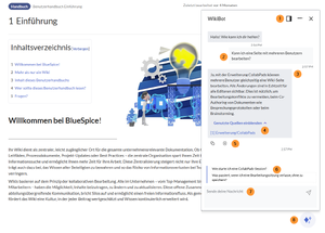 Kommentiertes Chatbot-Overlay auf einer Wiki-Seite