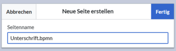 Textfeld zur Erstellung der Seite Unterschrift.bpmn